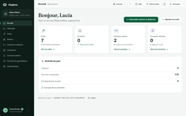Accueil d'un atelier avec sept boîtiers, cinq connectés, et deux sessions à distance actives