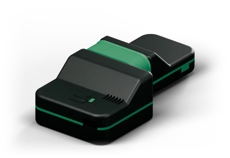 ECO-LITE joined to ECO-LITE TOOL, black with green details, three-quarter view